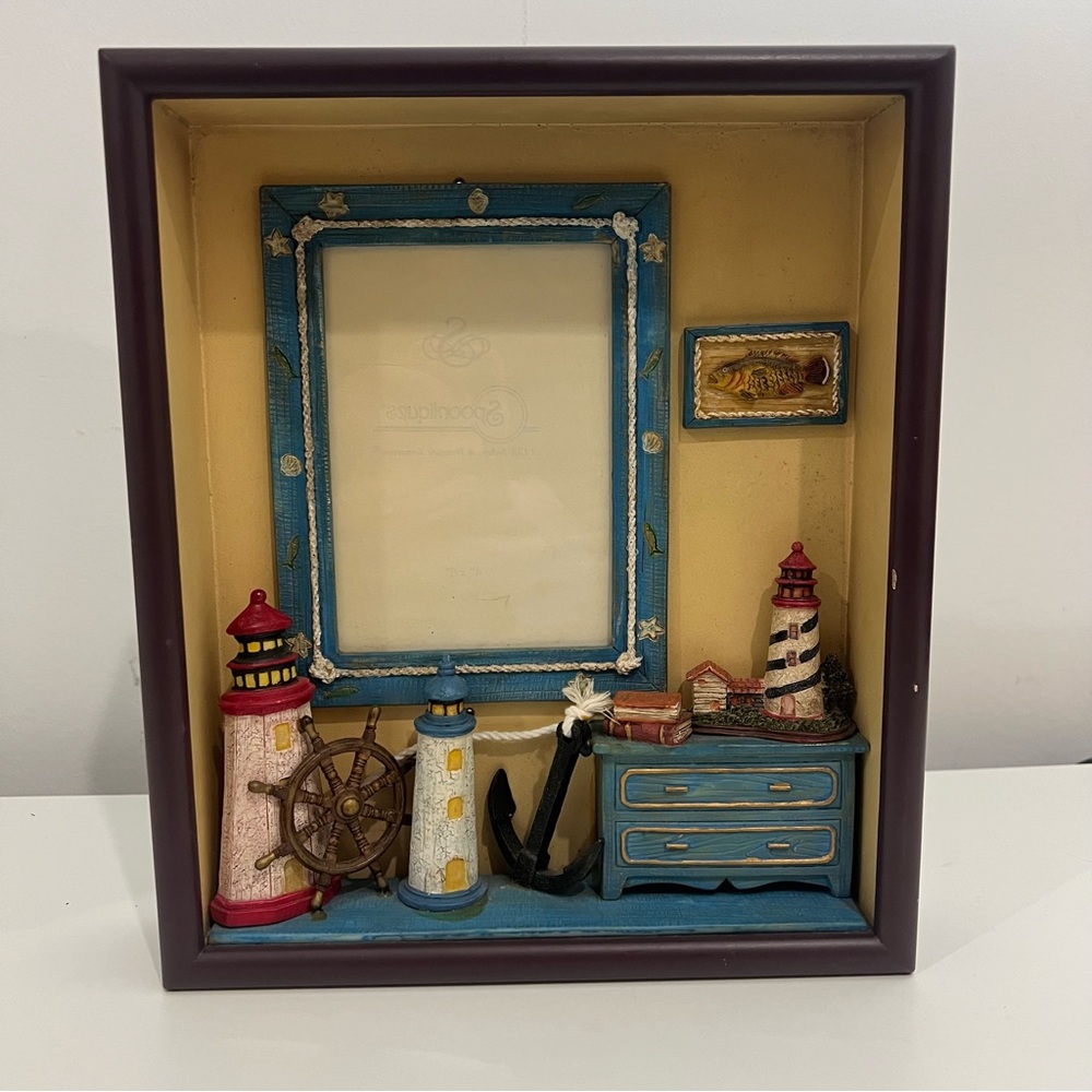 Alco Vintage Nautical 3D Shadowbox Photo Frame Beach Lighthouse Decor
